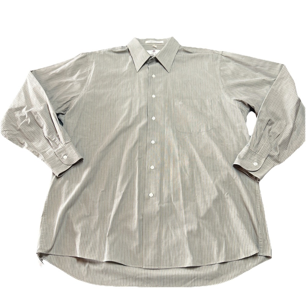 Etienne Aigner Dress Shirt White & Black Striped Long Slv Button Up 17-34/35